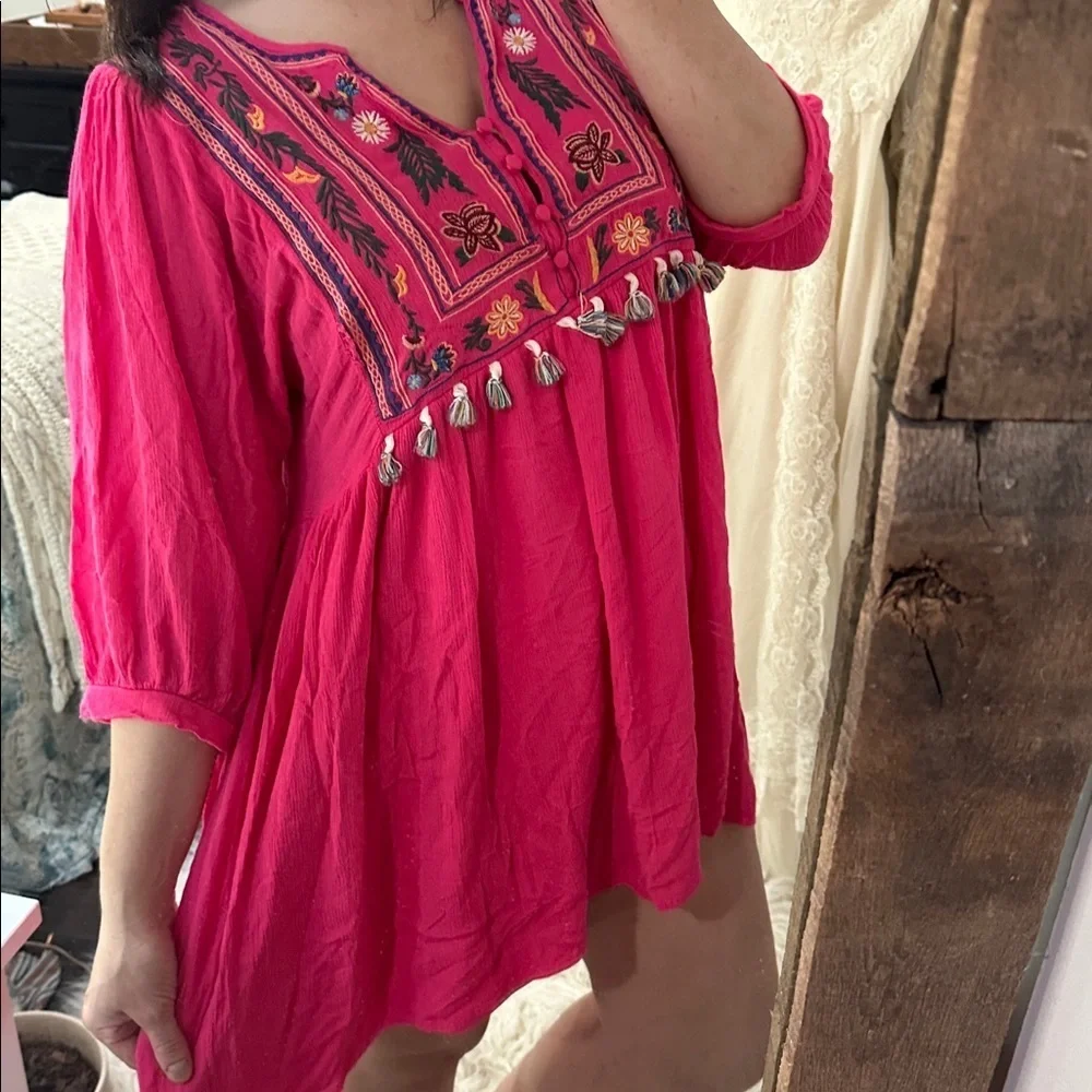 UMGEE Pink Embroidered with tassels summer Dress size large - Picture 4 of 8